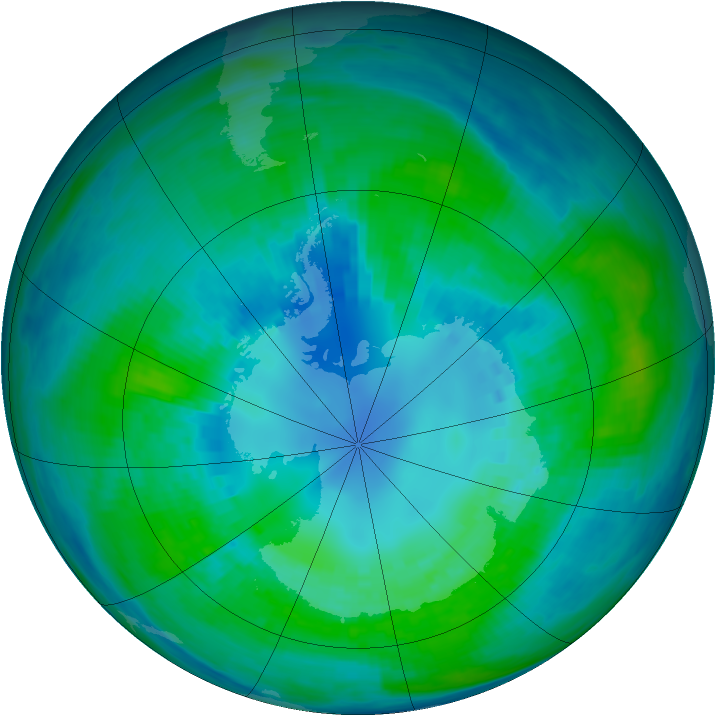 Antarctic ozone map for 16 April 1984
